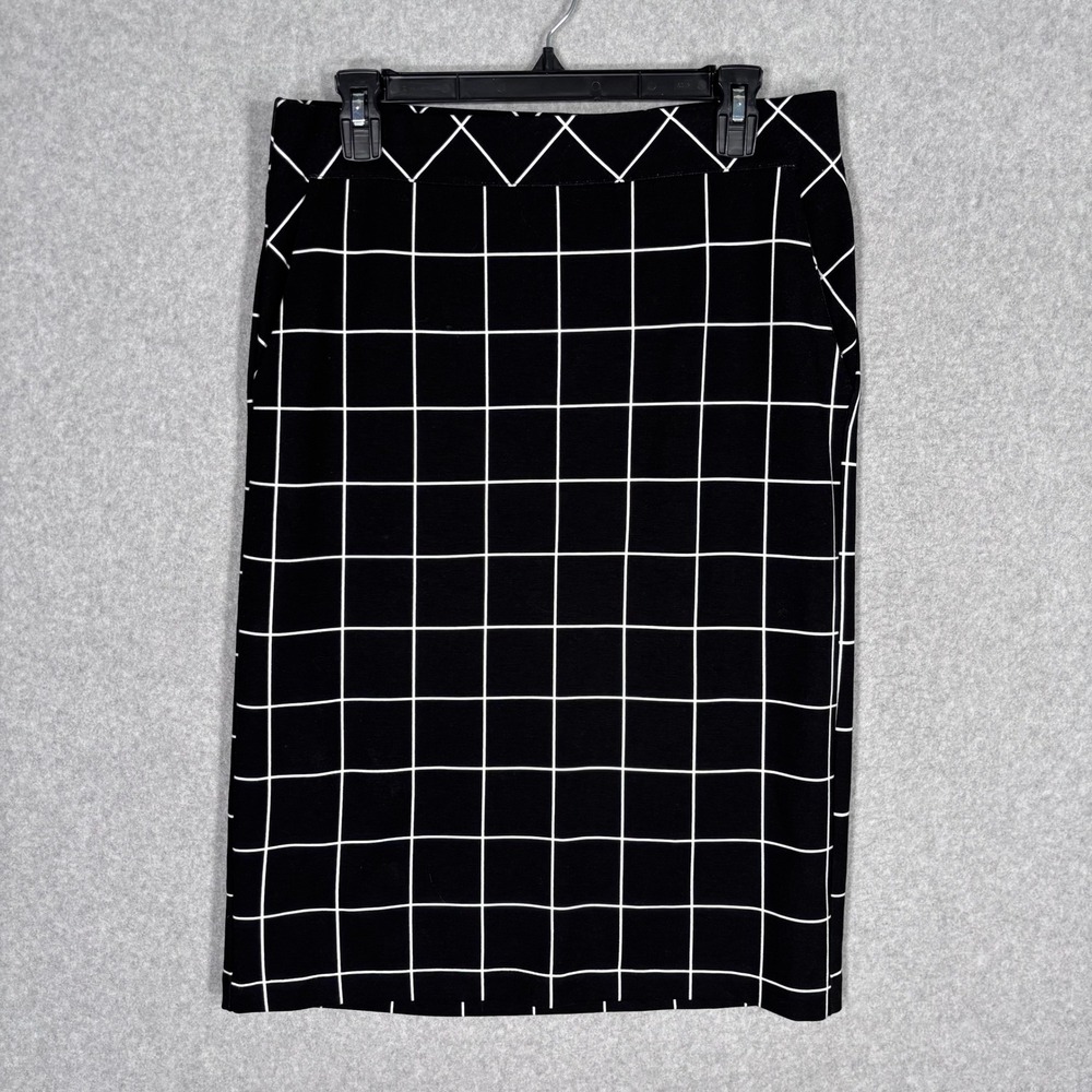 Liz Claiborne Pencil Skirt S Black Check Plaid Stretch Pockets Minimalist Career